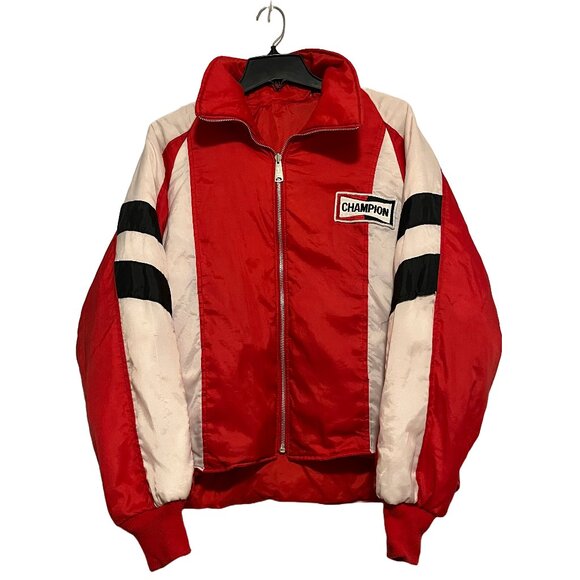 Vintage Champion Racing Red & White Reversible Puffer Jacket Men's Medium - Picture 1 of 8